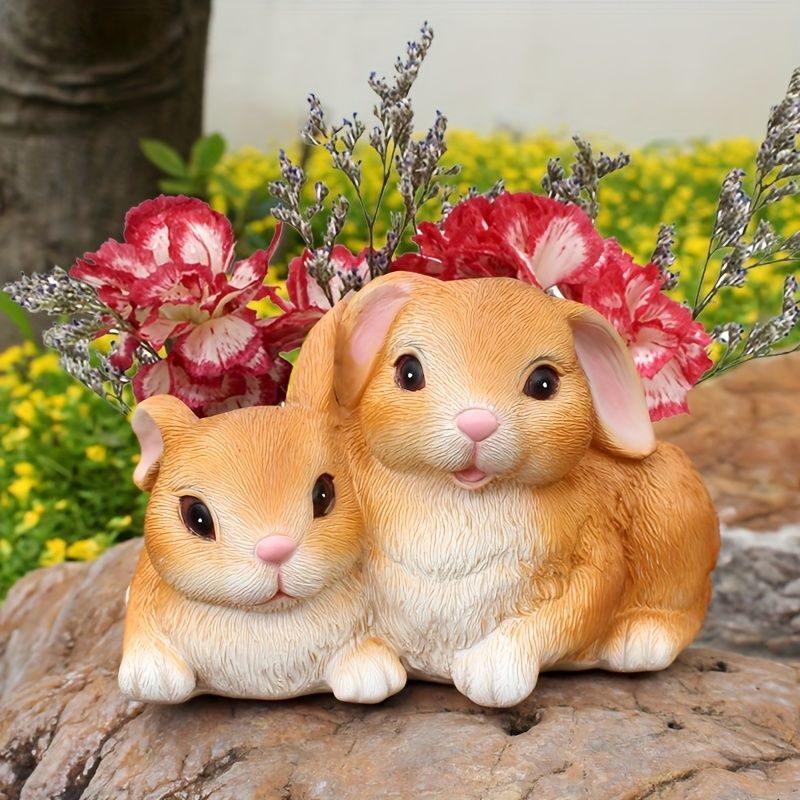 うさぎ3匹 フラワー鉢オブジェ しなび