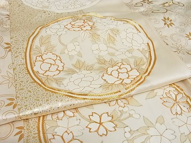 平和屋-こころ店□極上 振袖 単衣 駒刺繍 花唐草丸文 金彩 着丈160cm