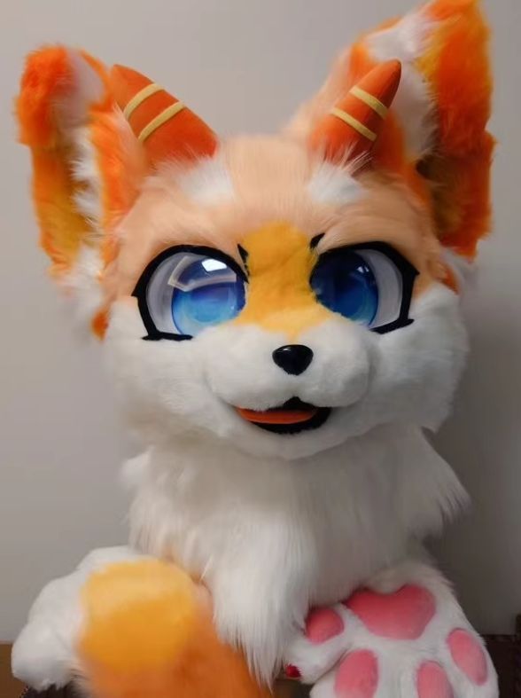 ファースーツ 着ぐるみセット NO.51 オレンジ色 ケモノ ファースーツ 全頭ヘッド ぬいぐるみ コスプレ コスチューム kigurumi