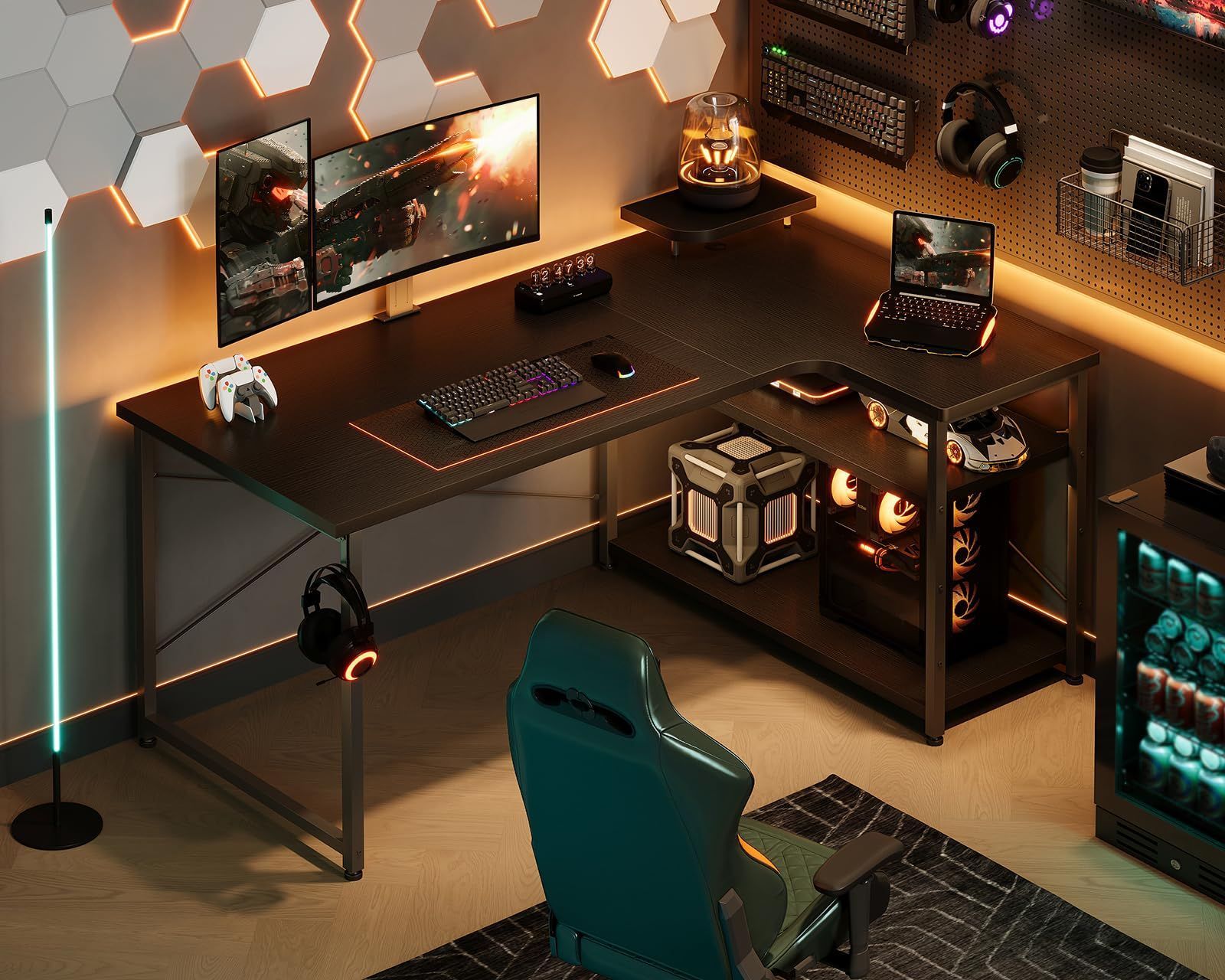 勉強机 子 在宅勤務 組立簡単 ワーク オフィス 棚付き pcデスク ブラック 机 desk デスク 幅110 右棚 パソコンデスク L字 ゲーミングデスク ODK SKLAD-KIRPICHA_RU