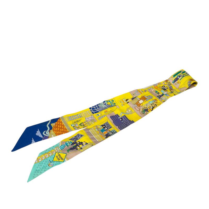 エルメス ツイリー LA MAISON DES CARRES メゾンデカレ イエロー ブルー マルチカラー シルク レディース HERMES 1-0229412