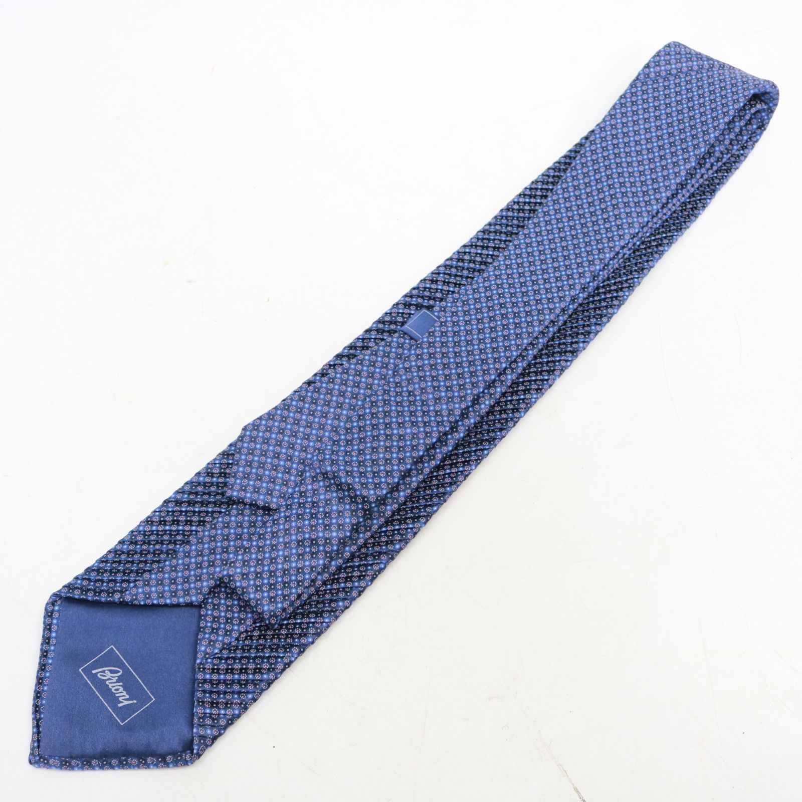 [美品]Brioni ネクタイ ブルー シルク100% ピンク マイクロモチーフ シルクジャカード ネクタイ