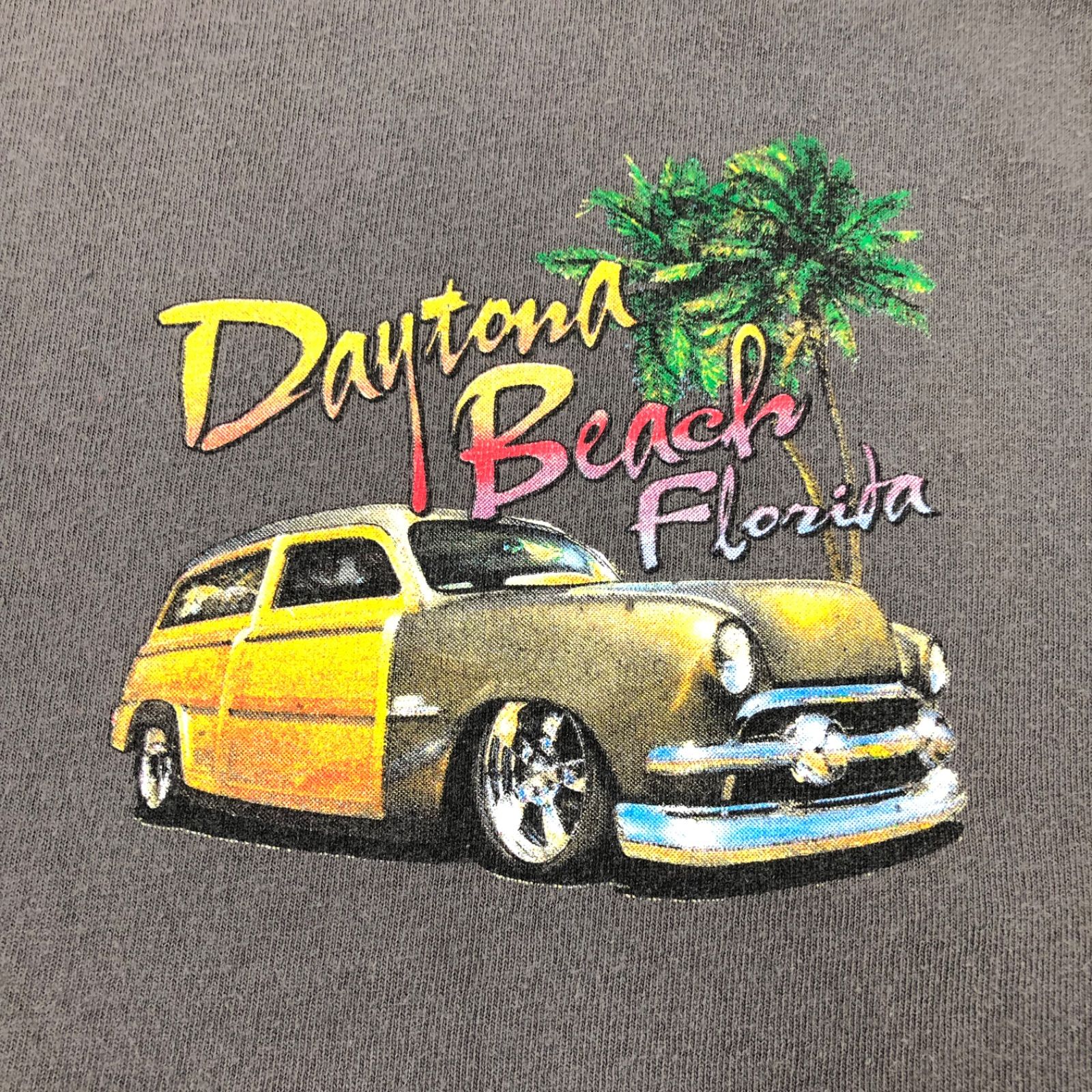 GILDAN ギルダン プリント 夕焼け ヤシの木 ビーチ 海 レトロ 旧車 クラシックカー Tシャツ 半袖 古着 USED Vintage ヴィンテージ アメカジ ビッグシルエット オーバーサイズ