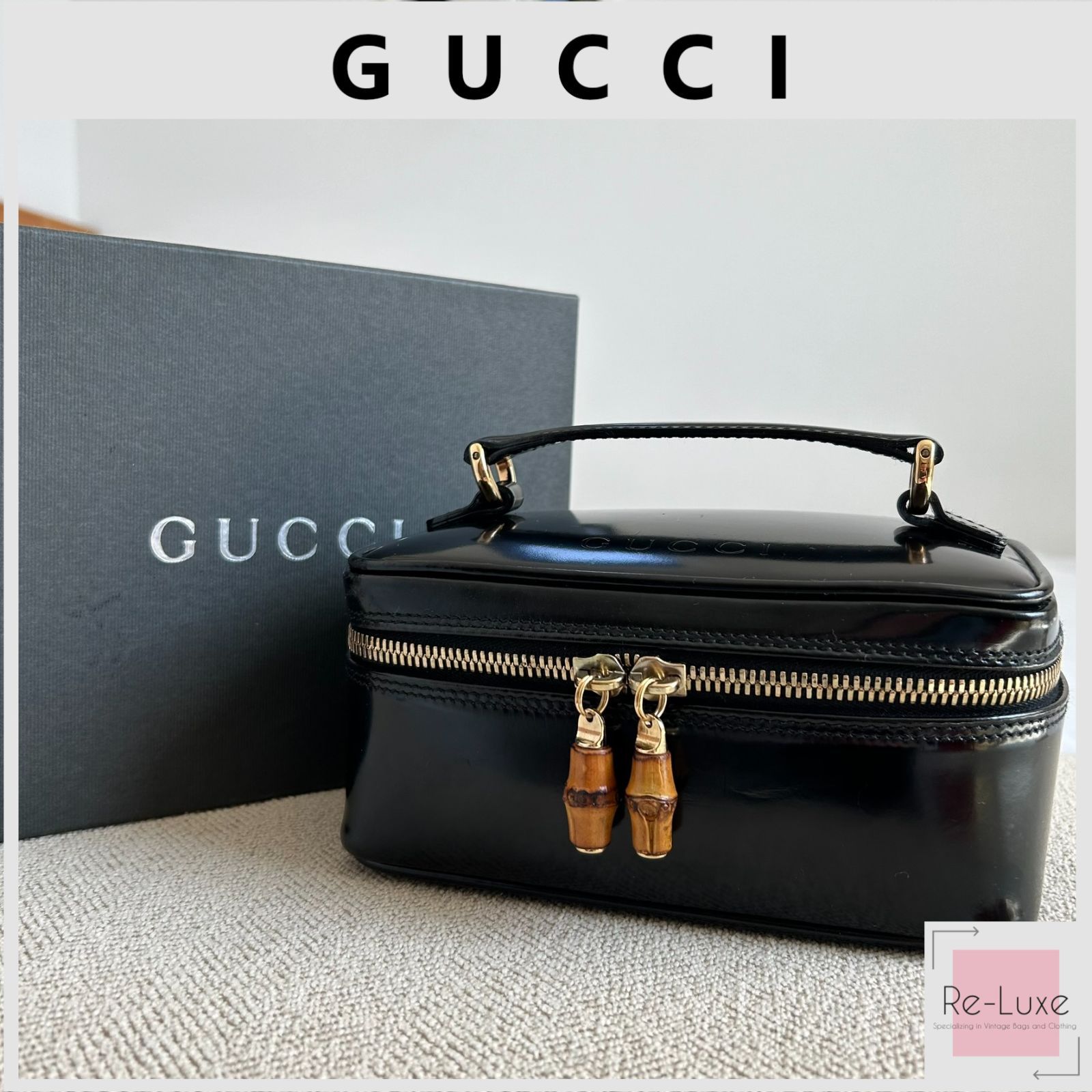 希少】GUCCI グッチ バンブー バニティ エナメル パテントレザー905-23 - メルカリ