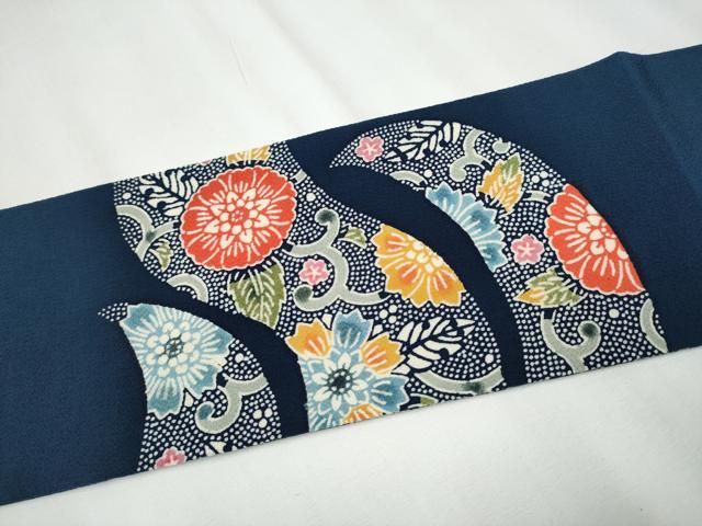 平和屋着物○九寸名古屋帯 型染め 作家物 草木手染 更紗花唐草文 鬼