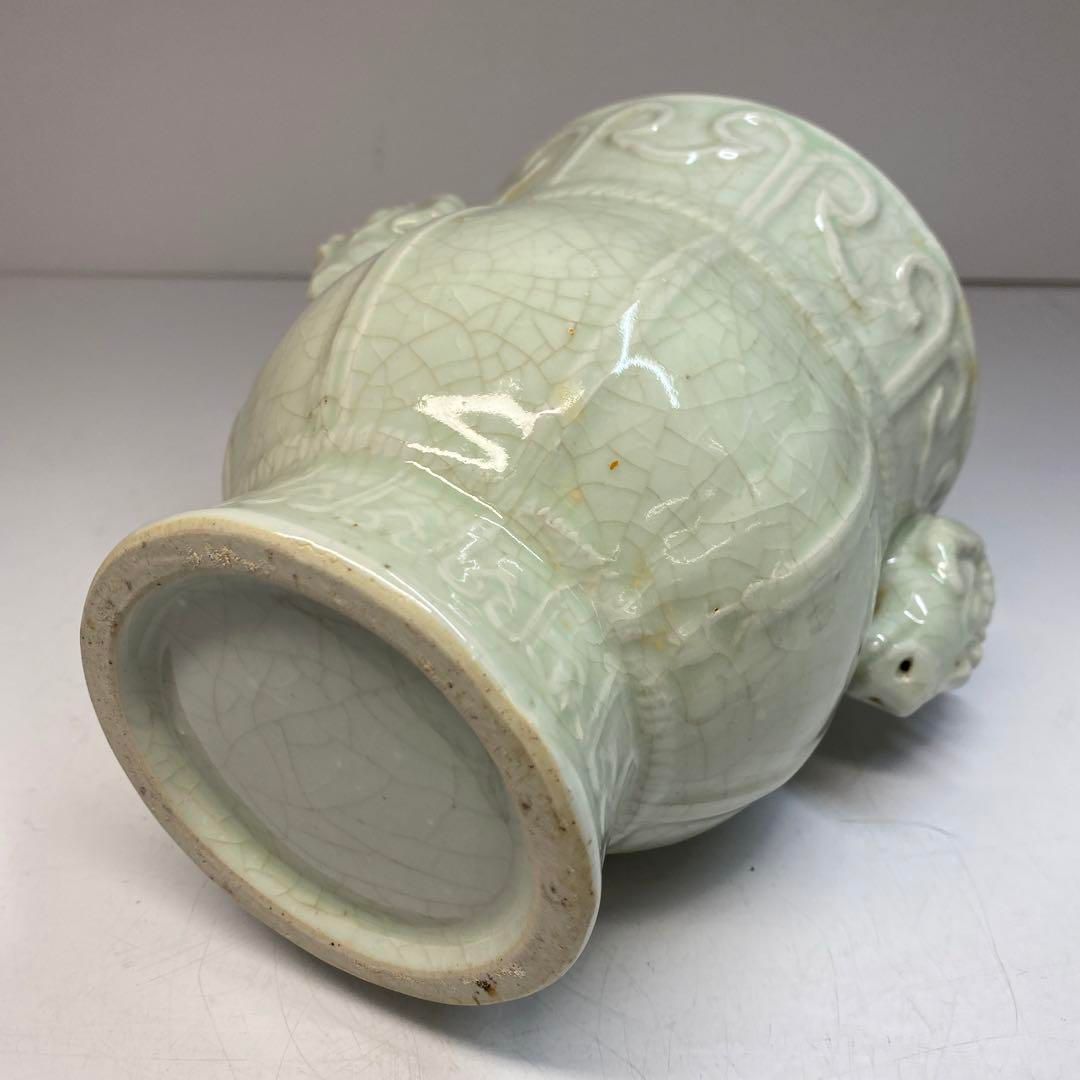 中国美術　青磁山羊耳壺　高さ16.5cm 東Y6-0415④ 中国美術 青磁山羊耳壺 高さ16.5cm 東Y6-0415④ - メルカリ