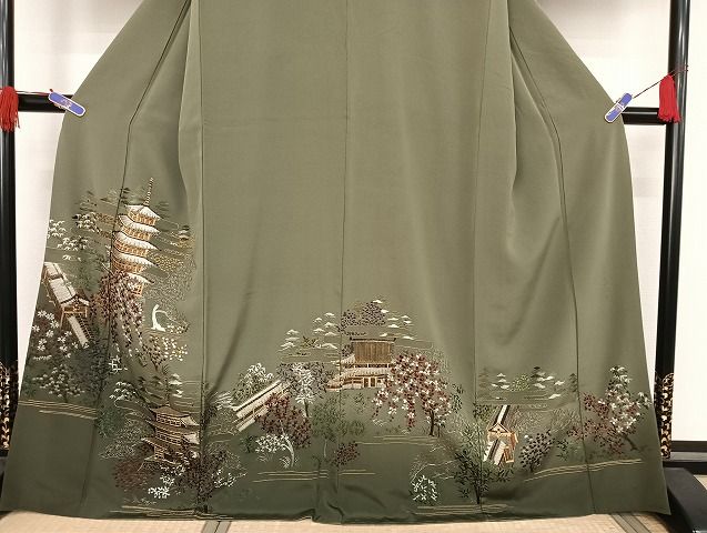 平和屋着物●蘇州刺繍　訪問着　風景文　金糸　正絹　逸品　AAAU4344np 平和屋着物○蘇州刺繍 訪問着 風景文 金糸 正絹 逸品 AAAU4344np