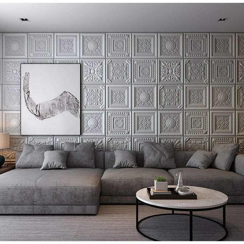 アート 壁紙 20枚 DIY 3D ローマ彫刻スタイル ウォールパネル フォーム ソフト壁紙 34.98×34.98cm ウォールデカール 剥がせる粘着ビニール 防水 防カビ 部屋 家庭用 リビングルーム バスルーム キ