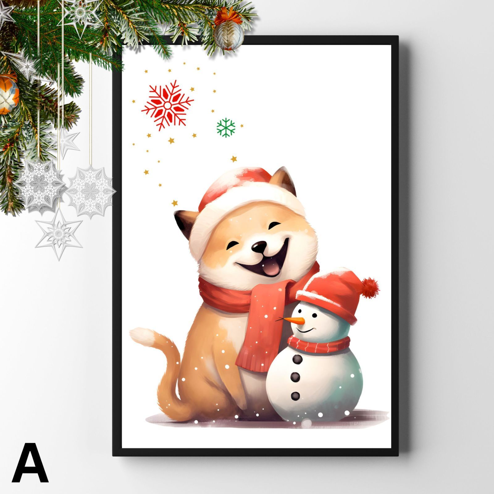 XS19】柴犬 クリスマスアート 水彩 いぬの絵 ウィンター しばいぬ