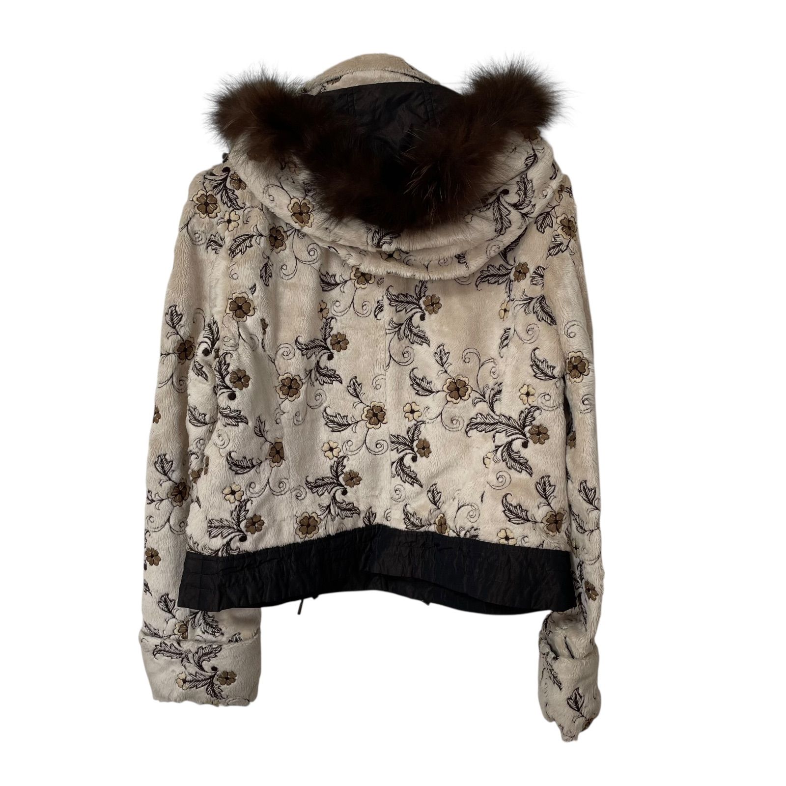ZM1448 ville d azur ビルダジュール 花柄ジャケット フリース素材 ファー部分シルバーフォックス ベージュ サイズ42