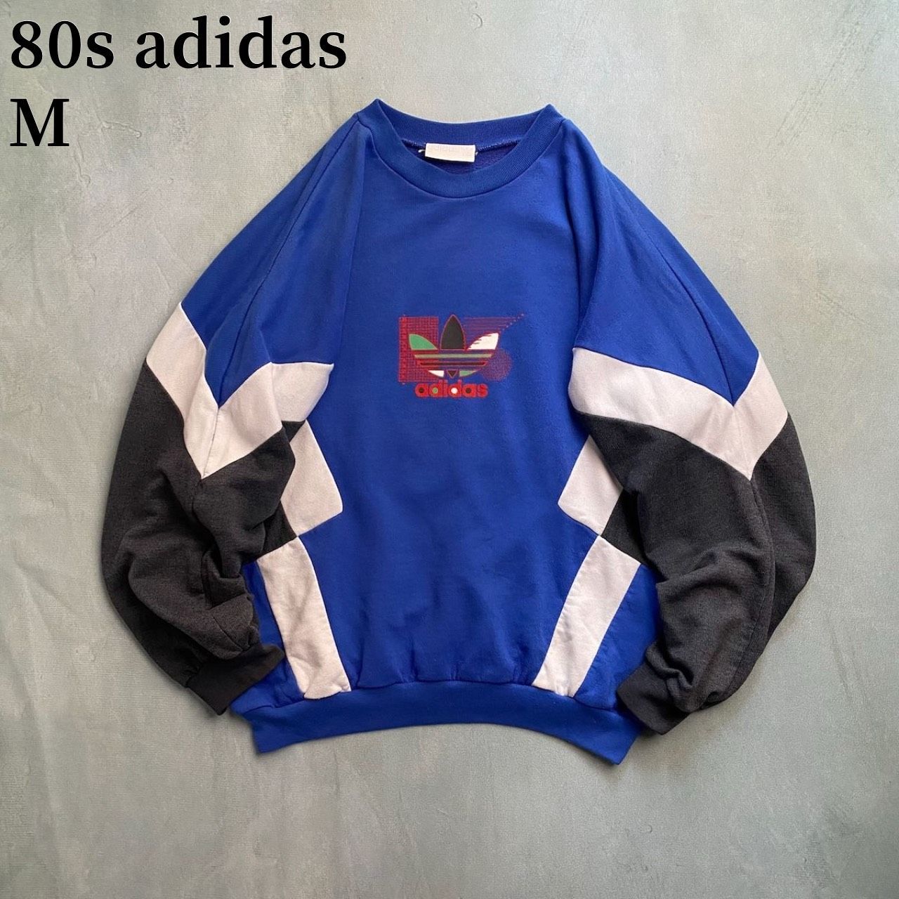 80s adidas マルチカラー スウェット トレーナー アディダス ブルー M