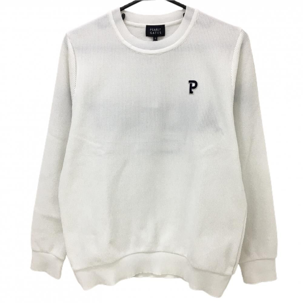 パーリーゲイツ セーター 白×ネイビー ニット 後ろストライプロゴ メンズ 4 M ゴルフウェア 2025年モデル PEARLY GATES