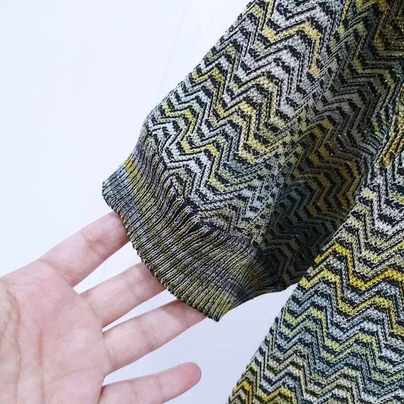 ミッソーニスポーツ イタリア製 総柄 Vネック カーディガン 52 ブルー