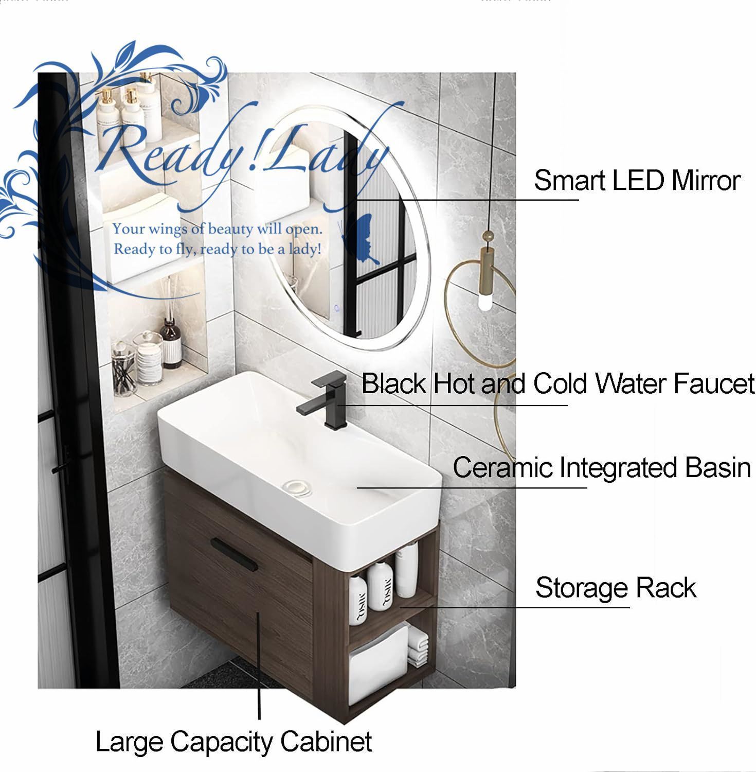シンクトップ付き洗面化粧台キャビネット バスルーム収納キャビネット