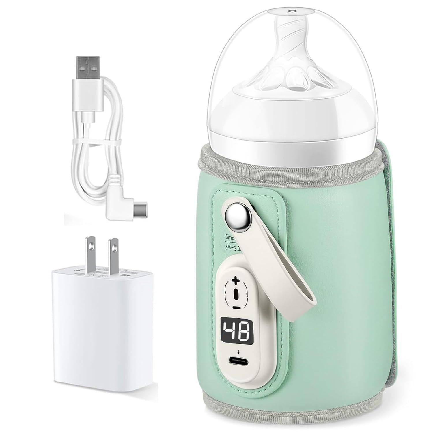 新品 Bacany ミルクウォーマー 6段階温度調節 18Wアダプター付き 哺乳瓶ウォーマー 加熱 保温 ボトルウォーマー 軽量 持ち運び簡単 USB給電 哺乳瓶カバー 温乳器 PSE認証済み 日本語説明書付属 (