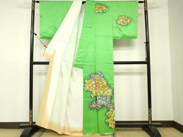 平和屋着物□訪問着 手描き 草花文 暈し染め 金彩 正絹 逸品 未