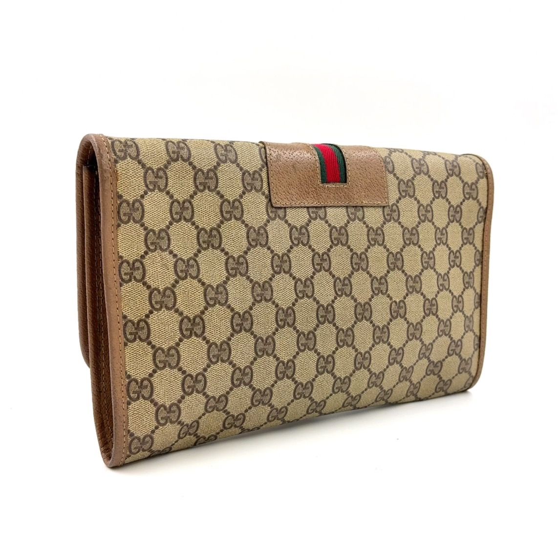 ✨美品✨GUCCI クラッチバッグ GG レザー PVC ベージュ ブラウン GUCCI オールドグッチ レザー×PVC ベージュ×ライトブラウン