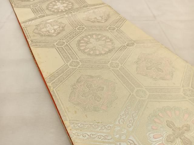平和屋着物◎両面 全通柄袋帯 亀甲正倉院花文 金糸 正絹 逸品