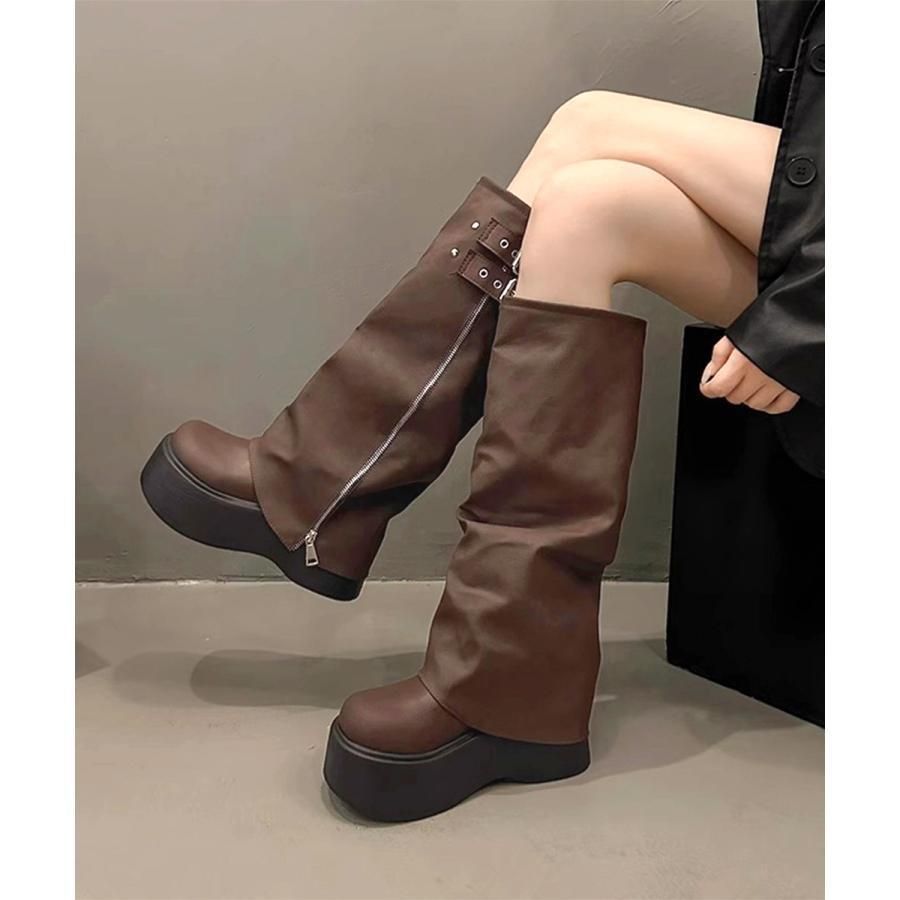 11色展開！国内発送カバーロングブーツ厚底 ルーズシルエット 転倒防止