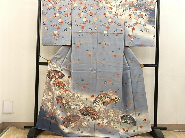 平和屋着物▽訪問着 単衣 刺繍 短冊枝花文 暈し染め