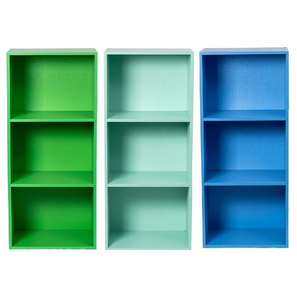 カラーボックス3段 3個セット（グリーン/ミントグリーン/ブルー）本棚