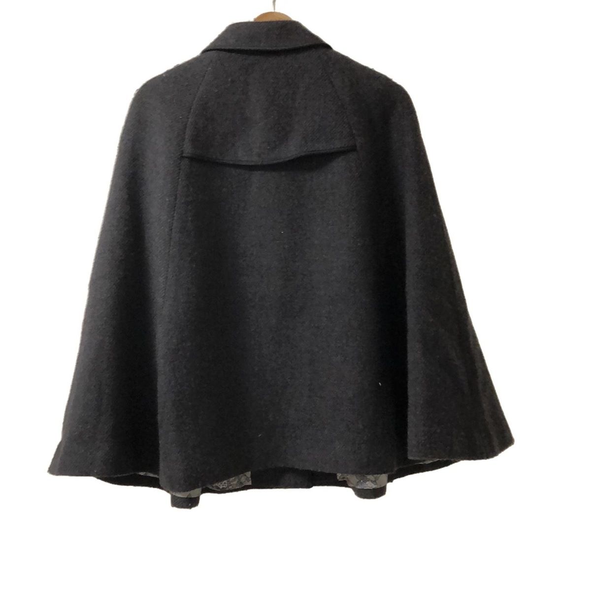 Leilian レリアン ポンチョ サイズM レディース - ダークグレー×黒 フェイクレザー パイピング 秋 冬