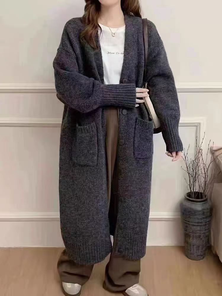 ニットカーディガン レディース ロングカーディガン 無地 ポケットあり 厚手 ニットコート ニット ロングニット トップス 前開き ロングアウター シンプル コート カジュアル 体型カバー 可愛い 秋冬 お洒落 meitong05 DZ20 WWW_MORNINGWALKER_COM