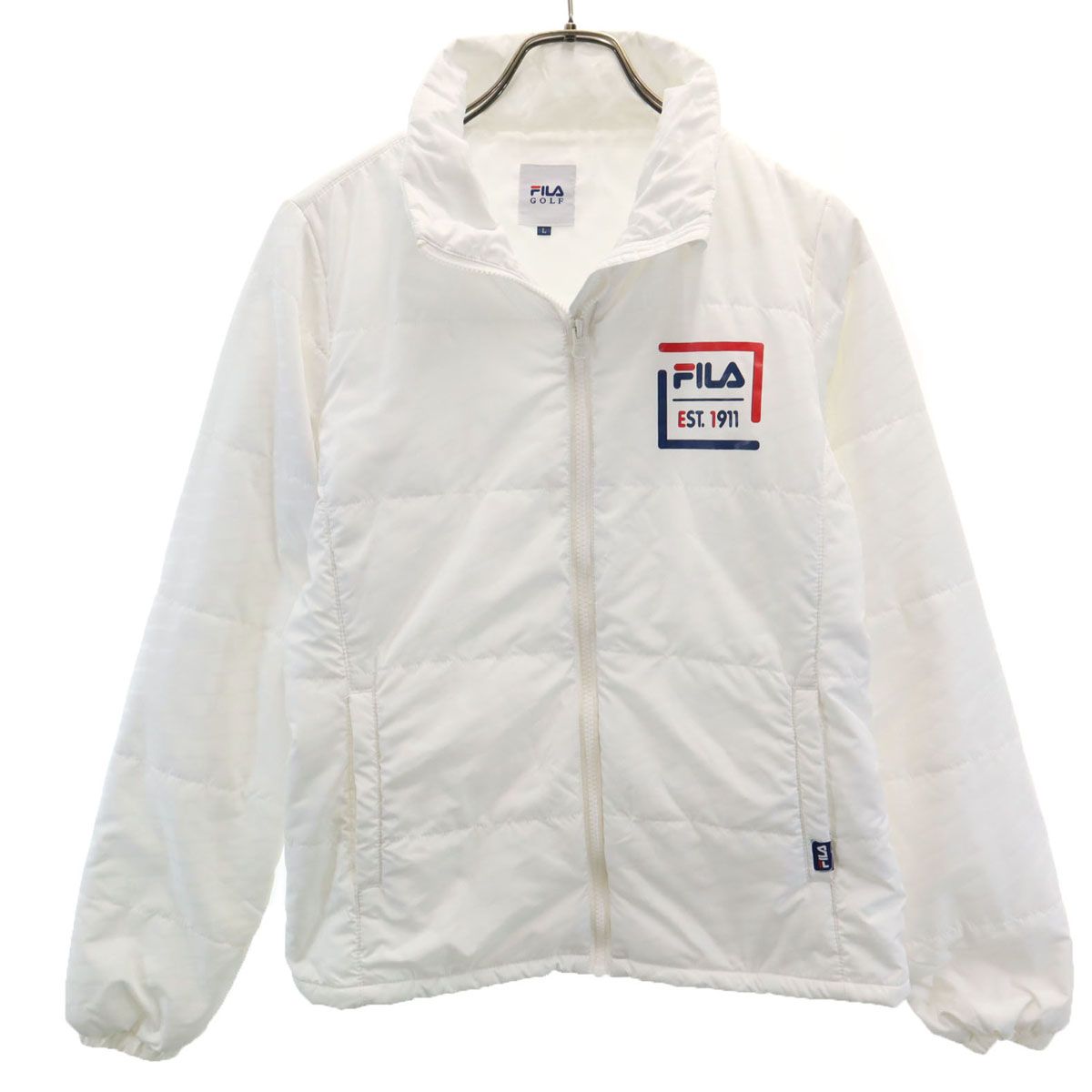  FILA フィラ ゴルフ 総柄 ゴルフ 中綿ジャケット L 白 GOLF レディース 古着 ジャケット