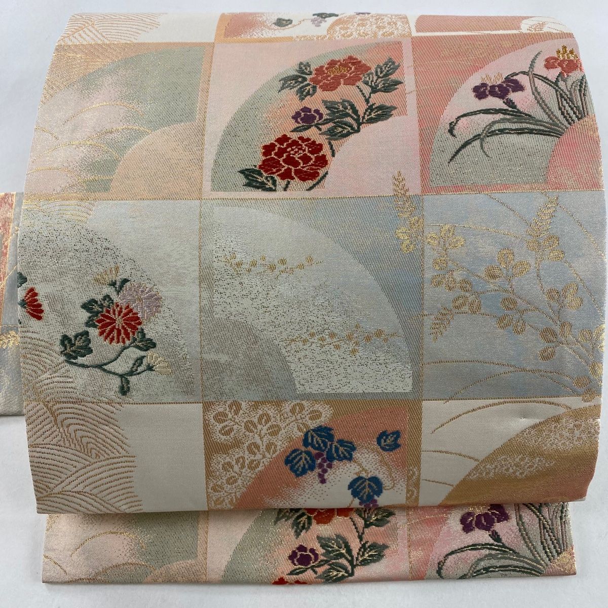 名古屋帯 美品 優品 葡萄 草花 箔 灰白 正絹 【中古】 角帯 美品 名品 葡萄