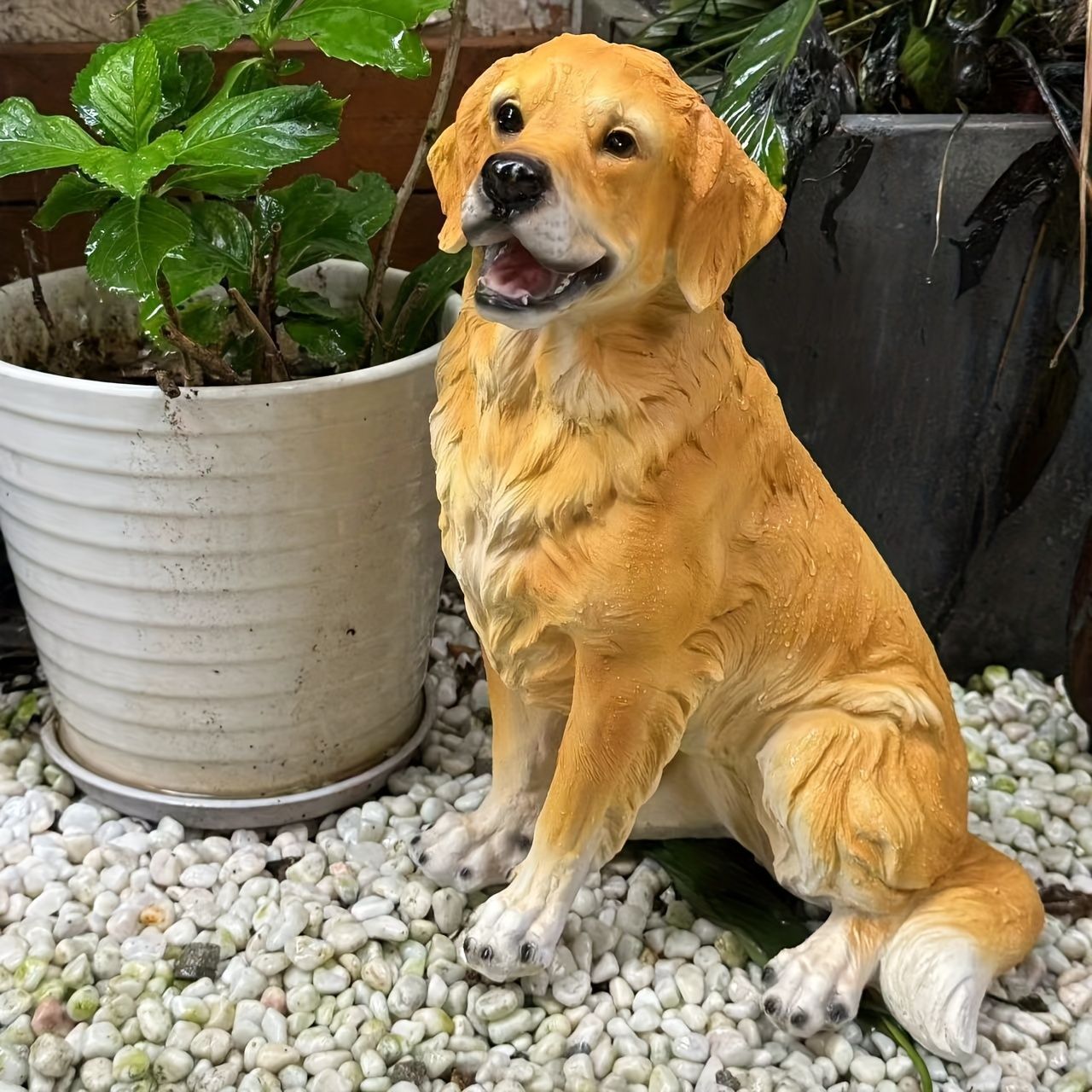 オブジェ ゴールデンレトリバー 置物 犬 動物 ガーデンオーナメント フィギュア 庭 デコレーション 屋内 屋外 樹脂 防水 玄関 犬の置物 装飾 おしゃれ かわいい