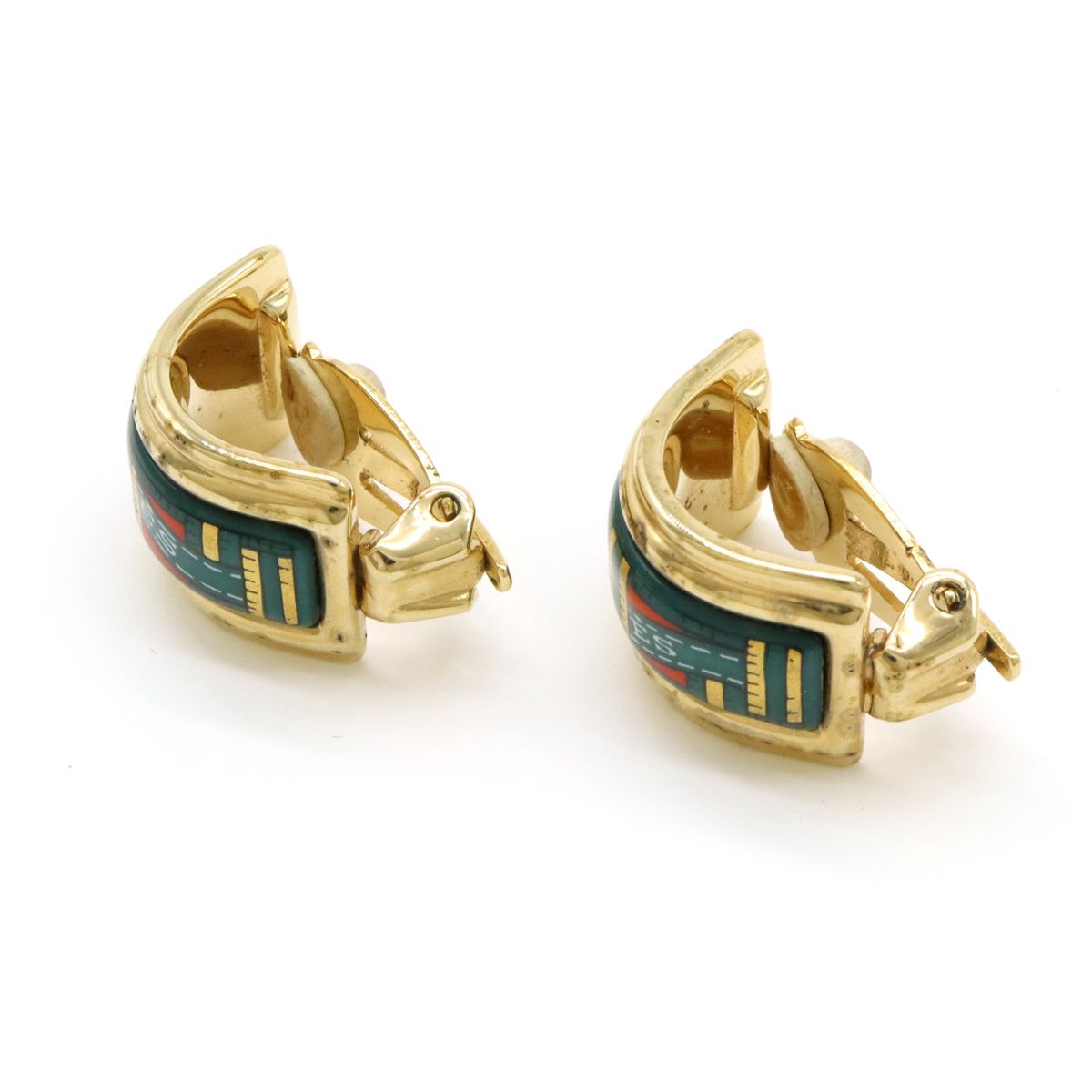 HERMES エルメス エマイユ イヤリング 七宝焼 GP グリーン レッド  