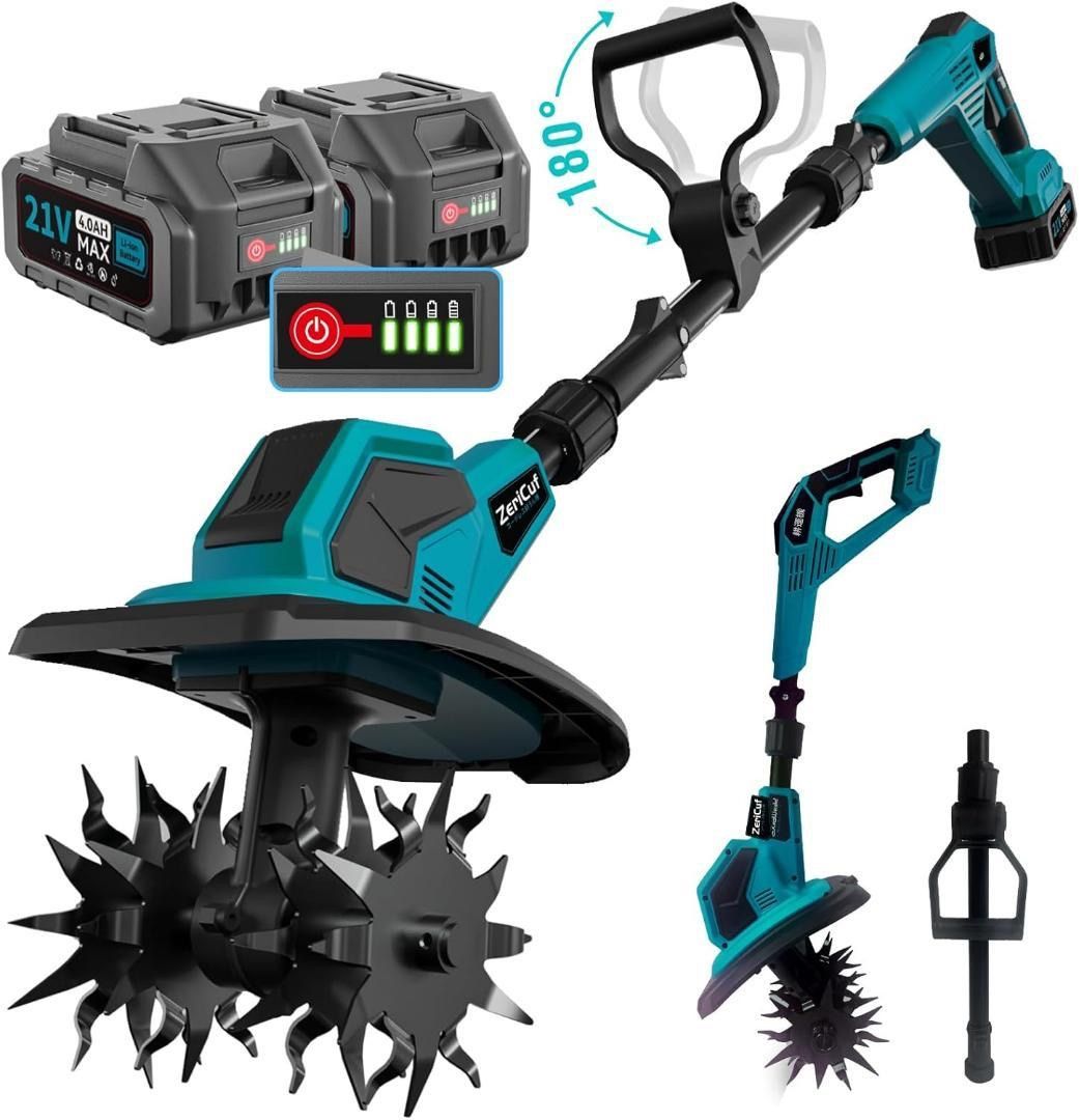 大 耕運機 家庭用 充電式 3段階式脱着 2段階式切替 900W バッテリー2個