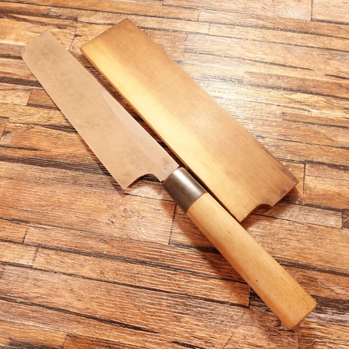 正本 薄刃包丁 研ぎ済 築正本 水牛柄 片刃 大き目 菜切り 木鞘付き