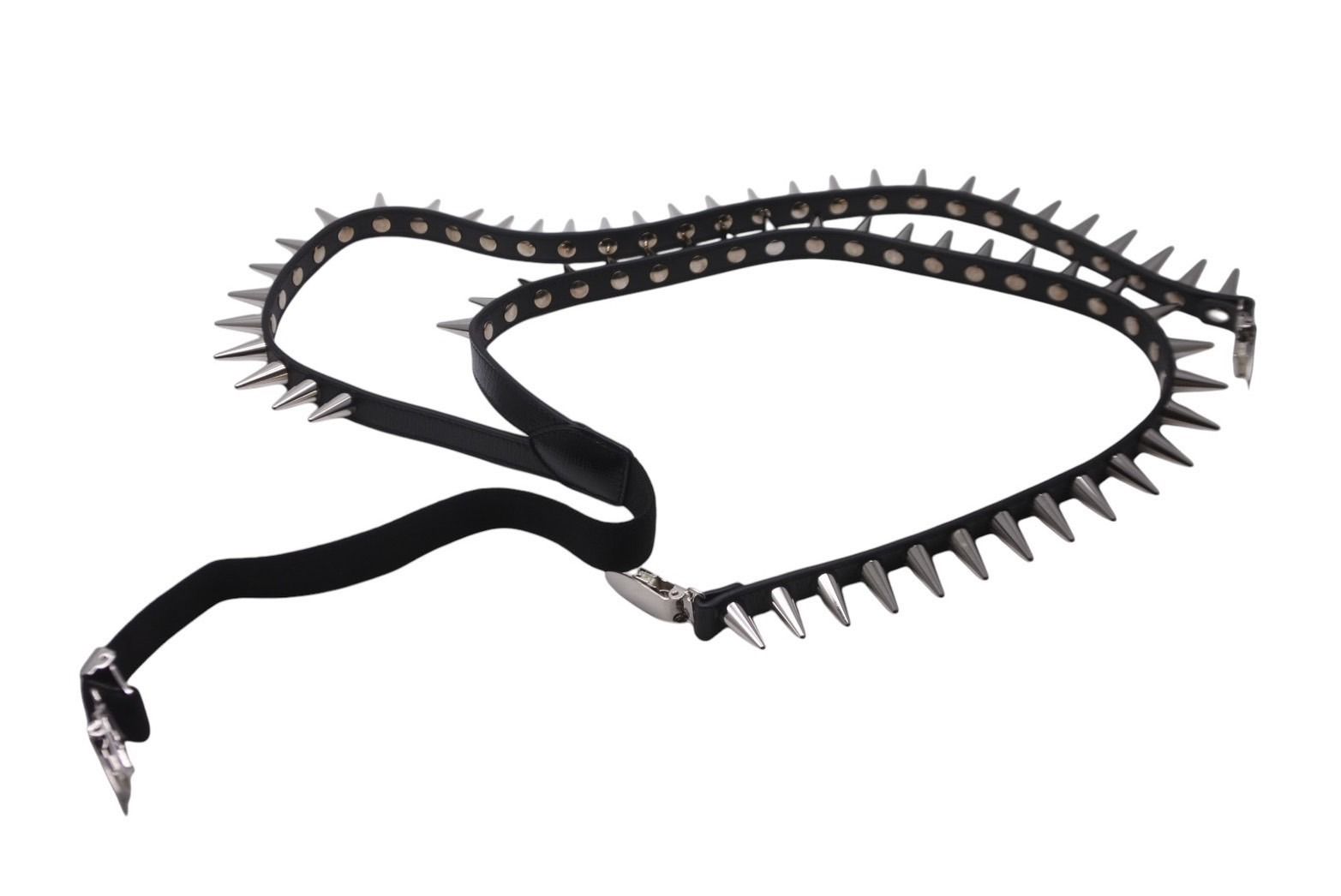 GUCCI グッチ サスペンダー スタッズ スパイク 595968 シルバー ブラック レザー 58987