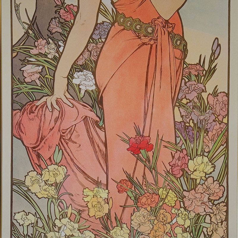 アルフォンス・ミュシャ画 「四つの花」4枚セット シルク