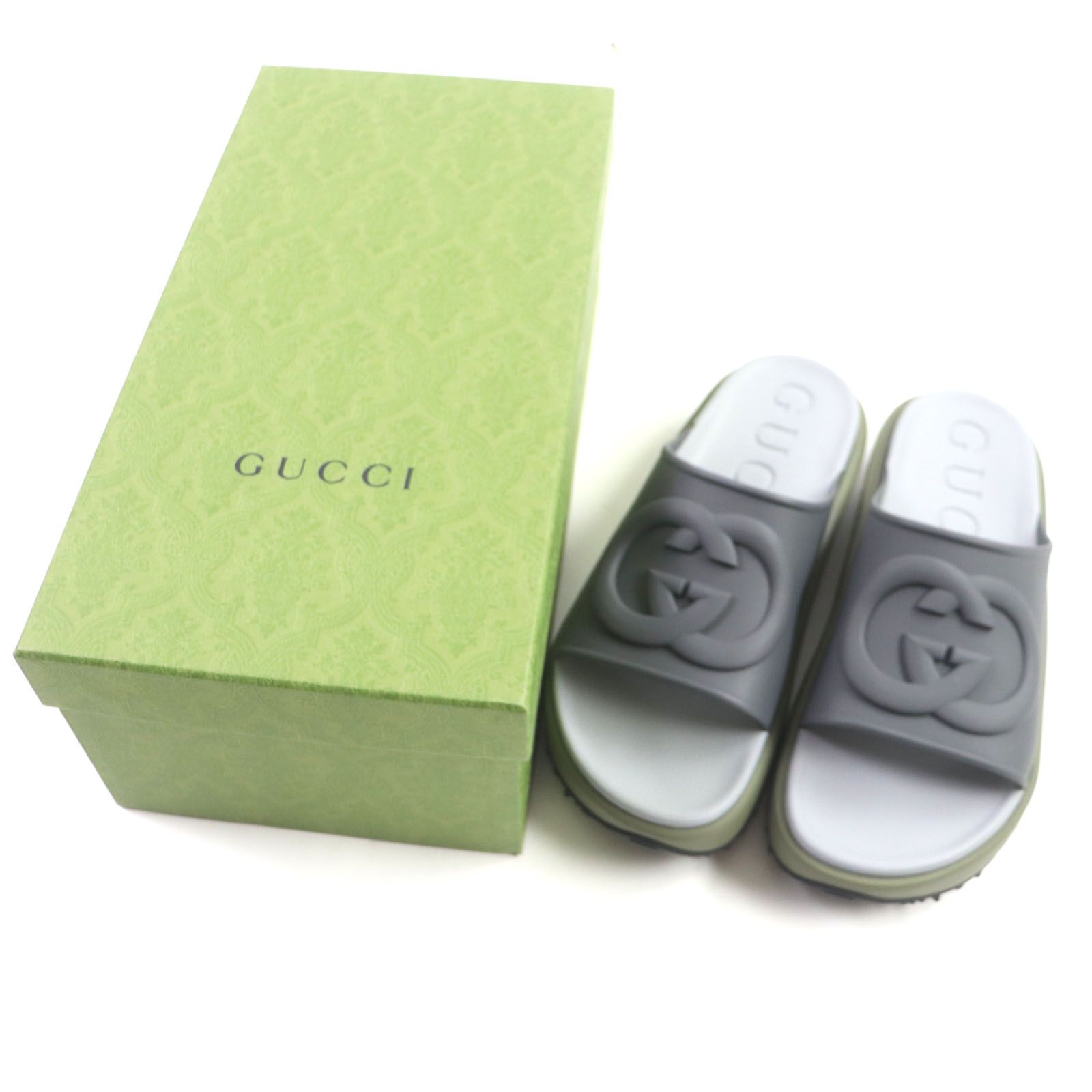 未使用品▽GUCCI グッチ 692380 インターロッキングG 厚底 スライド ラバー サンダル グレー カーキ 11 箱付き イタリア製 メンズ  - メルカリ