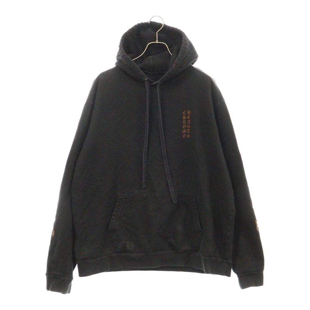 CHROME HEARTS (クロムハーツ) SWTSHRT PLVR 袖ロゴプリントプルオーバーパーカー ブラック/ブラウン