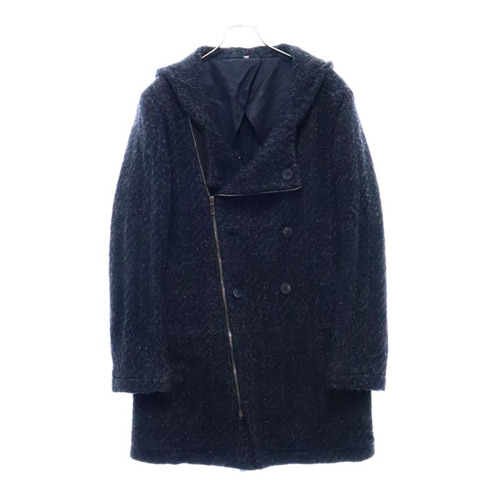 HoSIO (オジオ) ジップアップ フーデッド ニット ジャケット コート ブラック