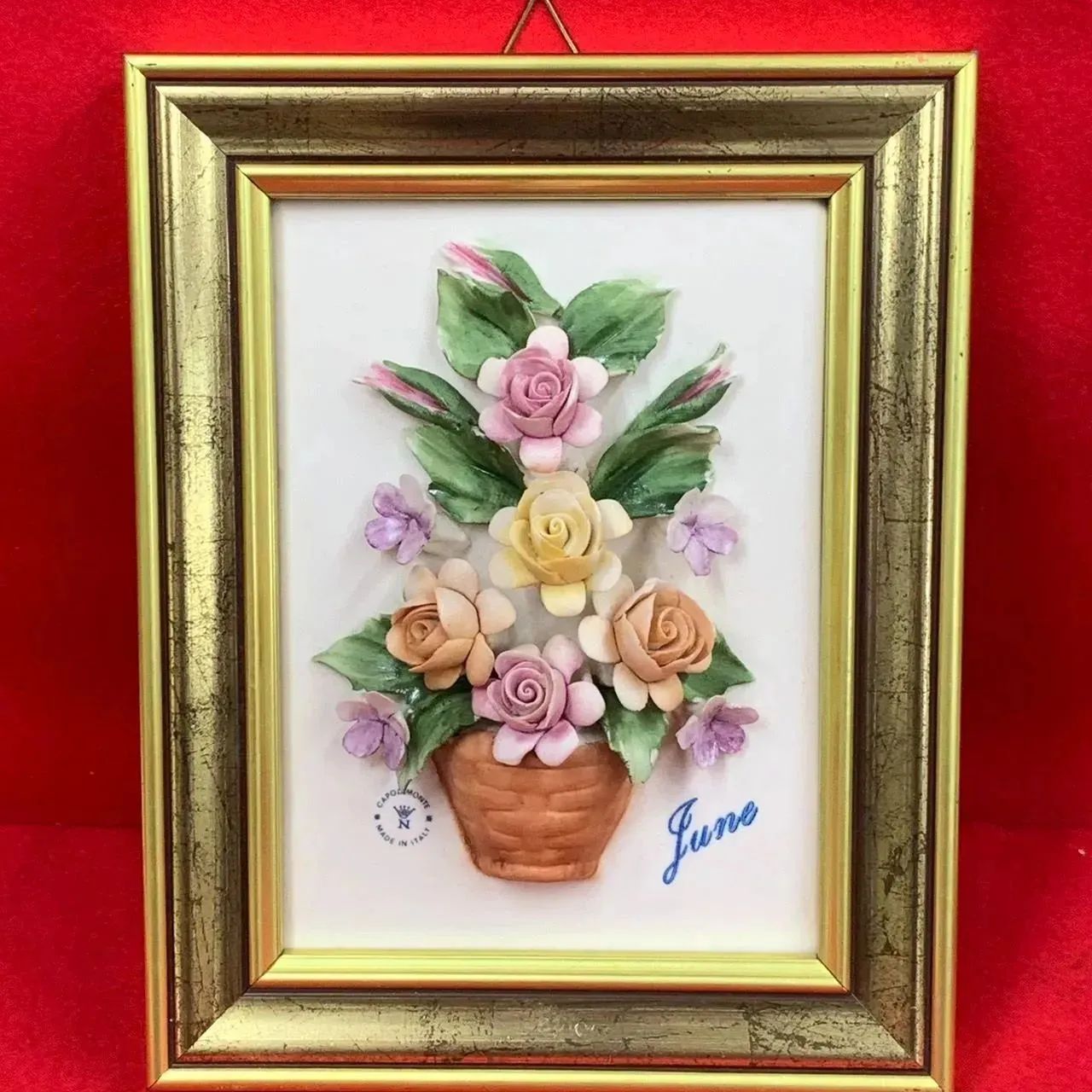 カポディモンテ 陶花 陶器 イタリア製 置物 フラワー 額 壁掛け レトロ イタリア製 zz