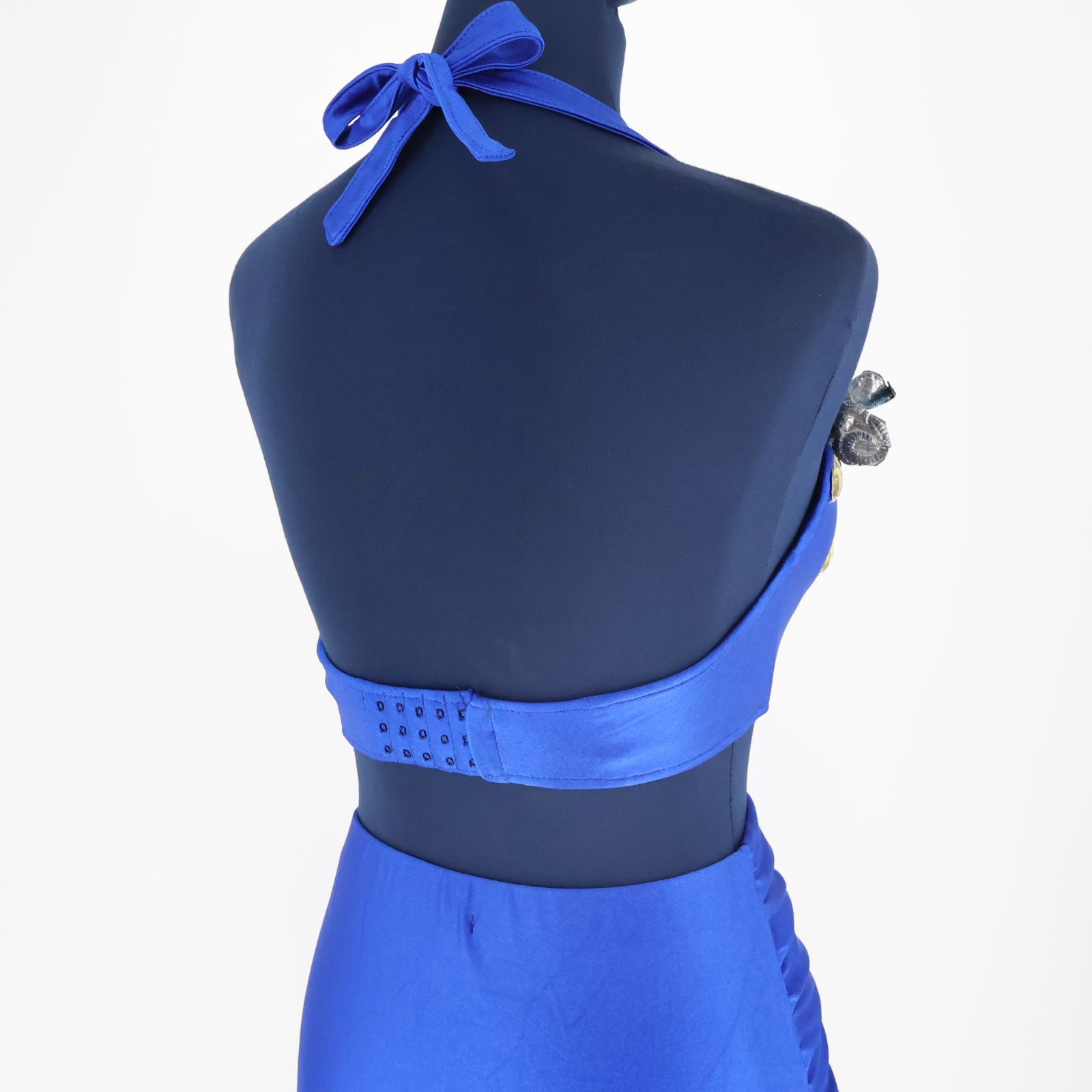 ベリーダンス用 オリエンタル衣装】ブルー ラインストーン 花柄 青