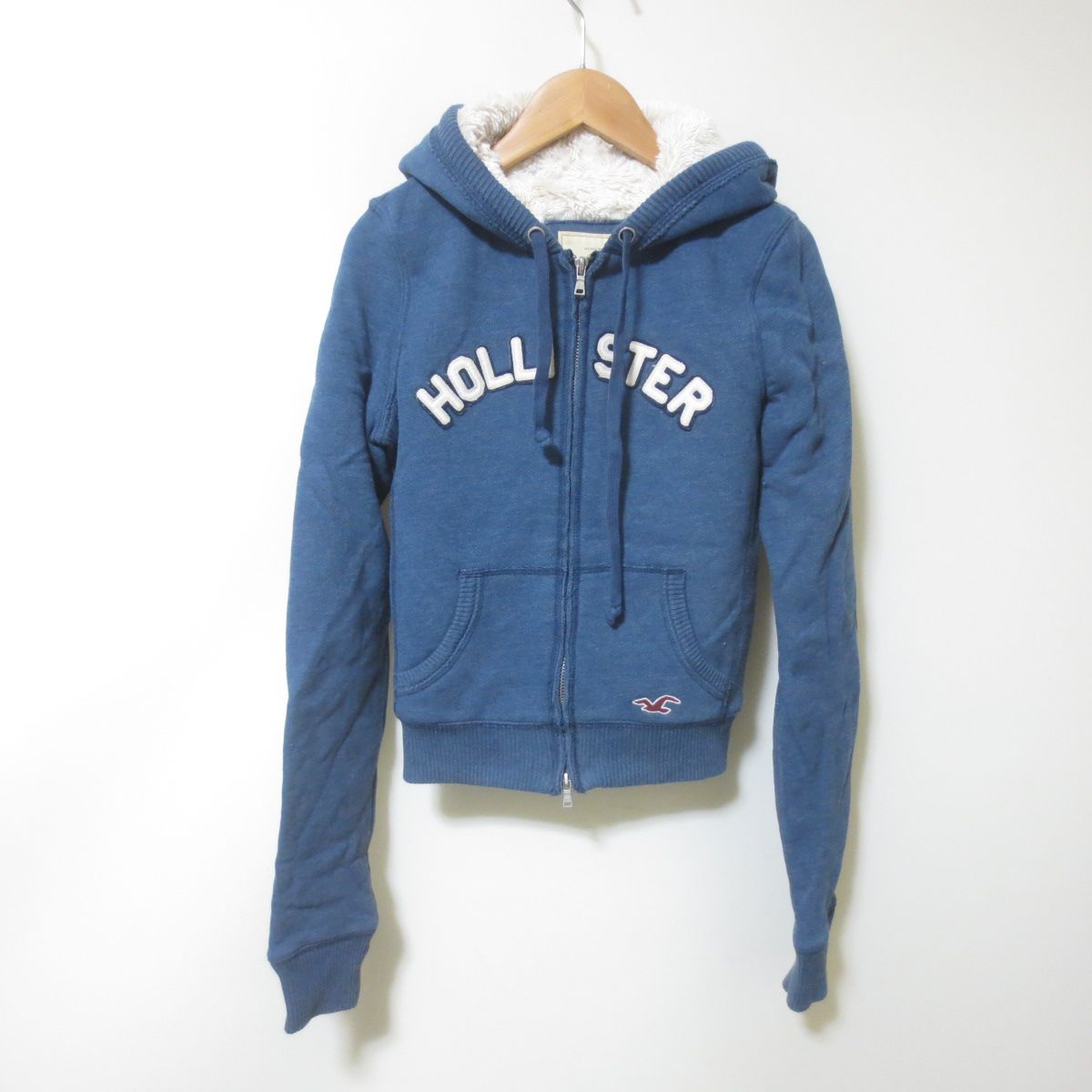 C194 Hollister ホリスター ネイビー ロゴ 裏ボア 長袖 パーカー 