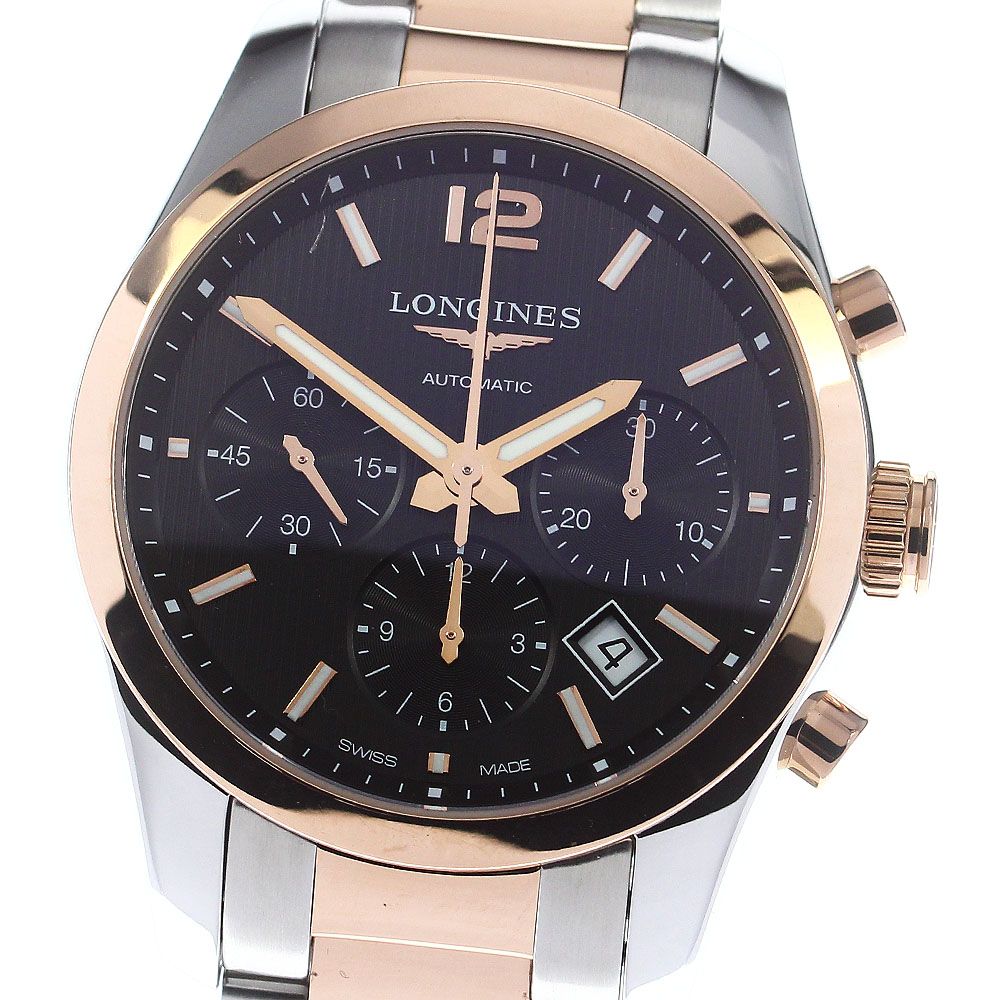 ロンジン LONGINES L2.786.5 コンクエスト クロノグラフ PGコンビ 自動巻き メンズ美品_778576