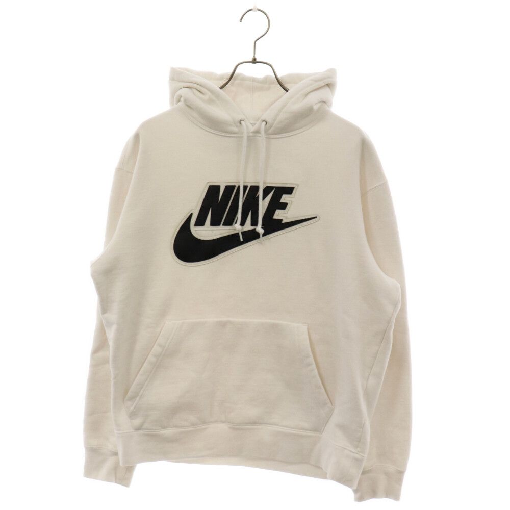 SUPREME (シュプリーム) 19AW ×Nike Hooded Sweatshirt ×ナイキ フロントレザーパッチロゴ プルオーバーパーカー CK6225-100 ホワイト