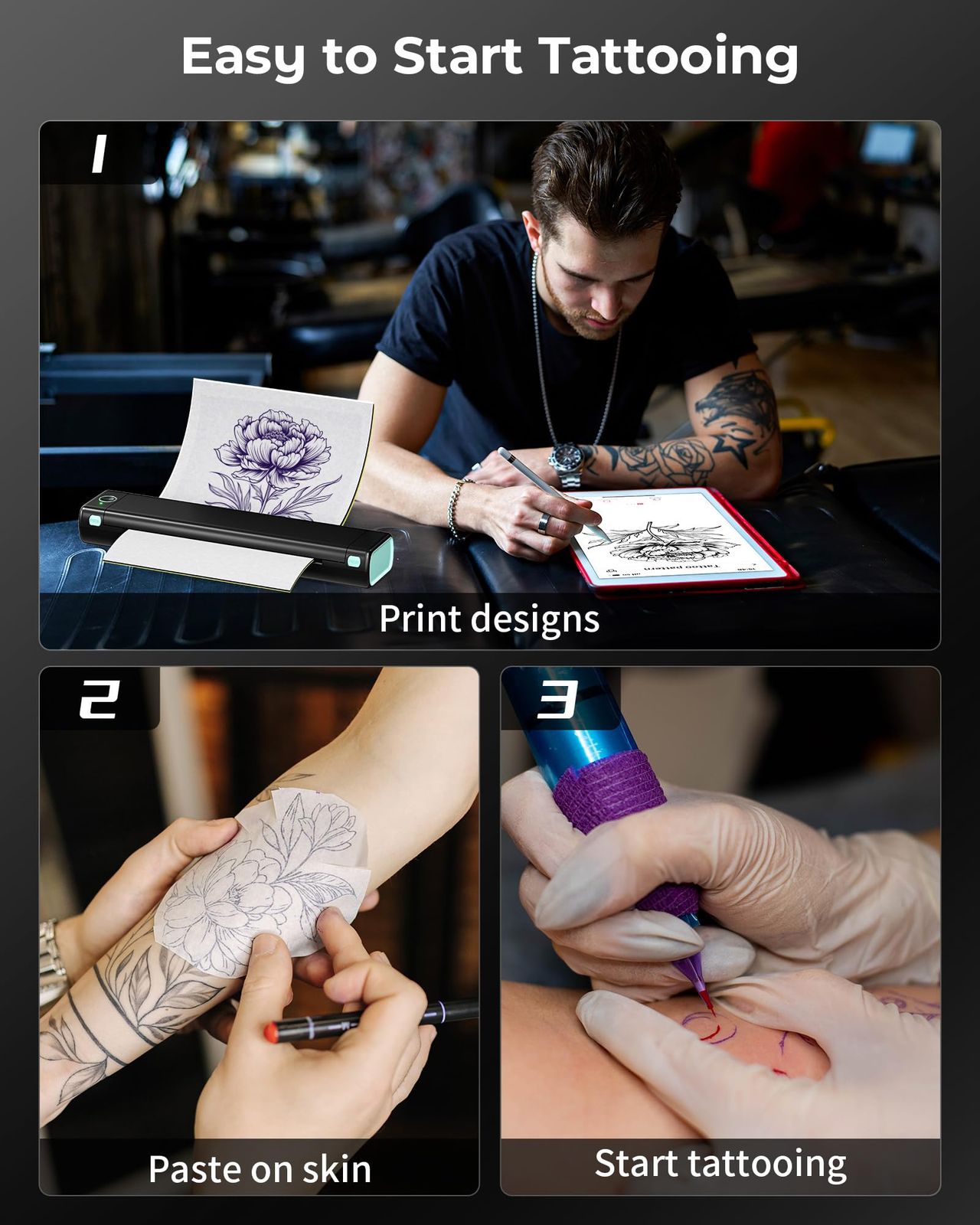 printer タトゥー用紙10枚と収納ケース付き付属 モバイルプリンター サーマルプリンタータトゥーマシン tattoo タトゥーマシーン 刺青コピー機 転写機 M08F タトゥーマシーンセット タトゥーマシンセット タトゥーマシーンBluetooth接続対