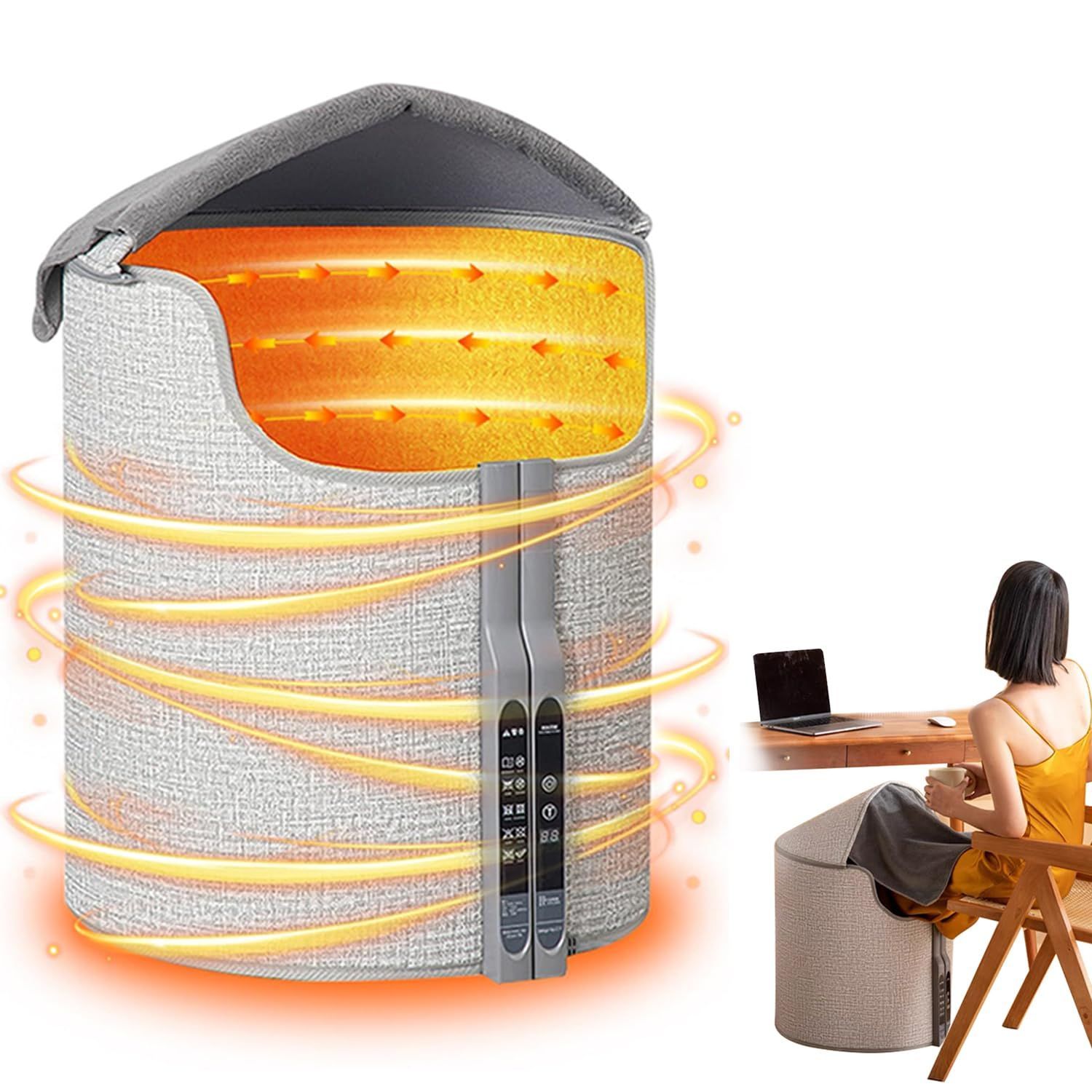 【MOZUSA】2023新登場遠赤外線デスクヒーター 円筒形全方位発熱 ロールアップ式 10s 速熱 無騒音 ひざ掛け付き 5段温度調節 5段階タイミング タイマー機能 45°転倒保護 大きいサイズ 節電省エネ 足冷え対策 部屋 オフィス用 2人シェア可能 冬