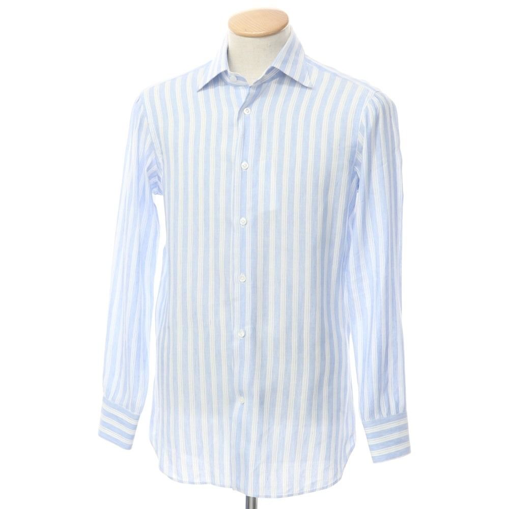 【中古】ボリエッロ BORRIELLO コットンリネン ストライプ カジュアルシャツ ブルーxホワイト【サイズ38】【メンズ】