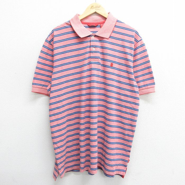 XL/古着 IZOD 半袖 ブランド ポロ シャツ メンズ ワンポイントロゴ 鹿の子 デッドストック コットン ピンク系他 ボーダー 24mar16 中古 ト
