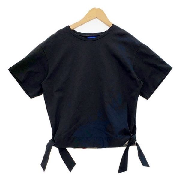 ☢ ブルーレーベルクレストブリッジ Tシャツ 半袖 カットソー 裾リボン付き チェック柄 ブラック BLUE LABEL CRESTBRIDGE トップス DL15741