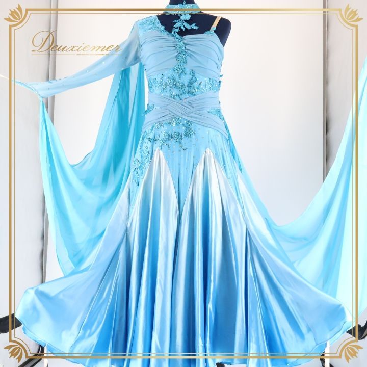 オーダーメイド　社交ダンス衣装　スタンダードドレス 羽根フロート付 オーダーメイド 社交ダンス衣装 スタンダードドレス フロート付