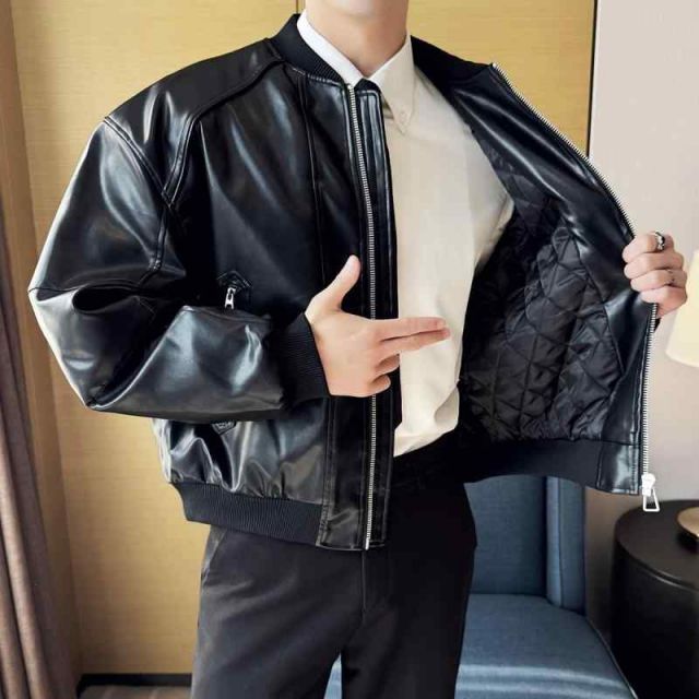 春 コーデ メンズ 服 シンプル ファッション オシャレ 大人 かっこいい 大きいサイズ ストリート 紳士服 エコ レザー コットンコート 冬 カジュアル ライ ダース